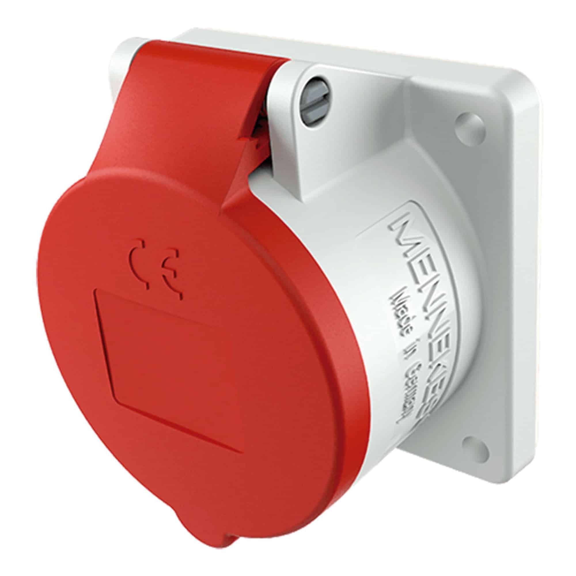TOMA EMPOTRABLE RECTO INDUSTRIAL MONOFASICO (2P+T) 16AMP 415V ROJO IP44 MENNEKES