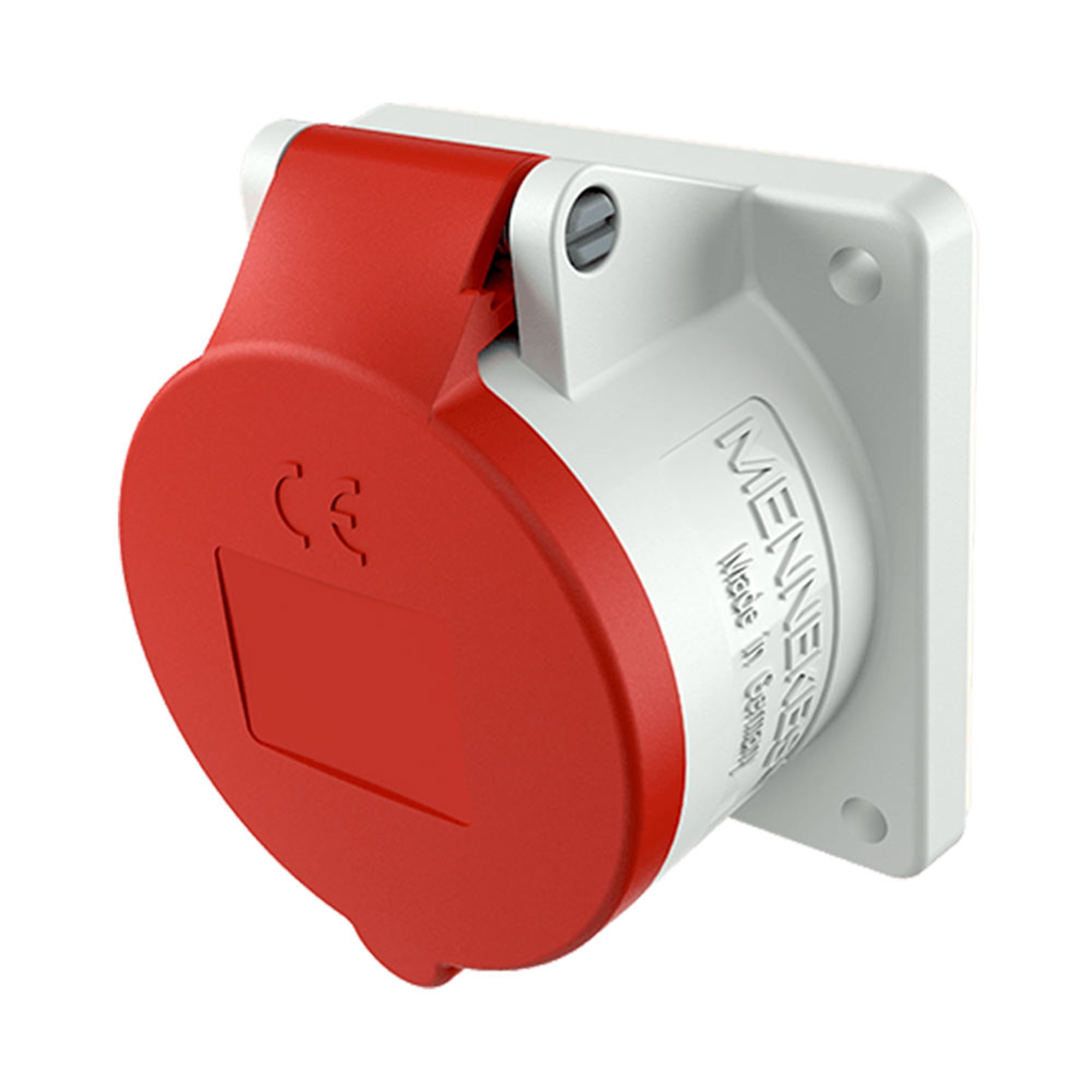 TOMA EMPOTRABLE RECTO INDUSTRIAL MONOFASICO (2P+T) 32AMP 415V ROJO IP44 MENNEKES
